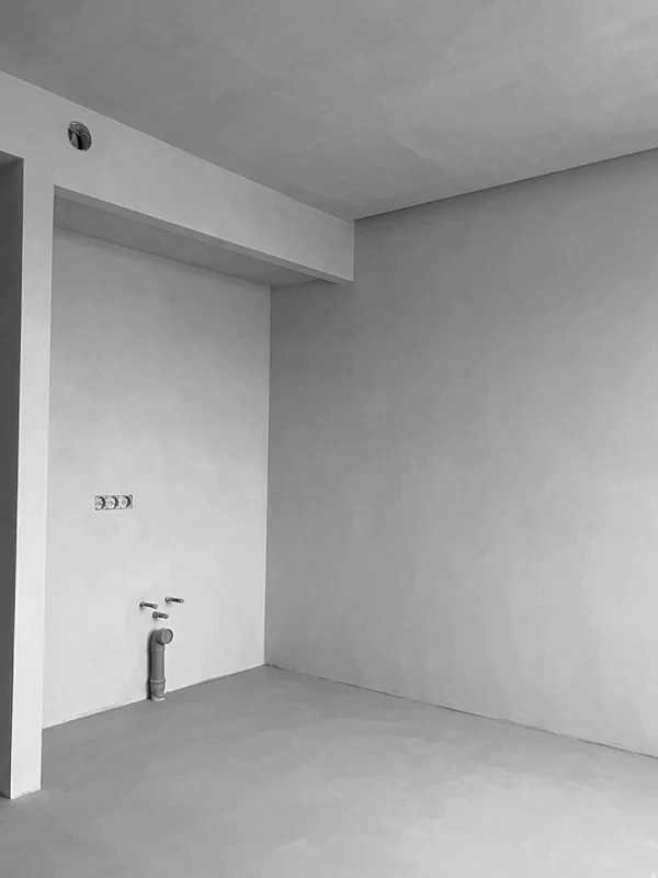 Private apartment renovation in Batumi, prepared kitchen niche with finished walls and floor screed before installation