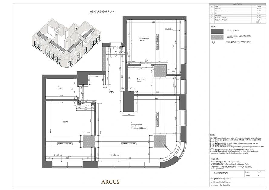Detailed room dimensions: hallway, bathroom, bedroom, kitchen-living room and terrace with measurements in meters