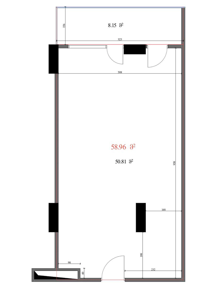 Open-plan apartment drawing showing 50.81 square metres of interior space and an 8.15-square-metre balcony